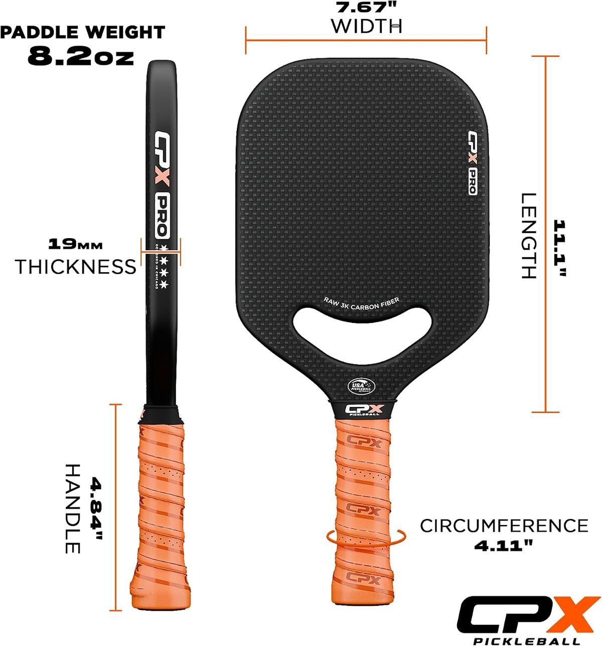 CPX Pro Carbon Fiber Pickleball Paddle - Professional Grade, Matte Finish, Honeycomb Core, Tennis Style Grip - Edgeless Paddle Designed in Chicago, USA
