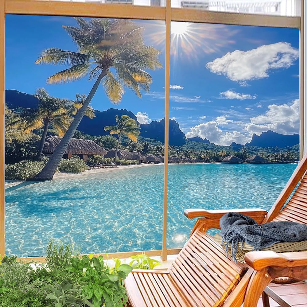 Tropical Palm Tree Privacy Window Film 35.4Wx63L inch x 2pcs