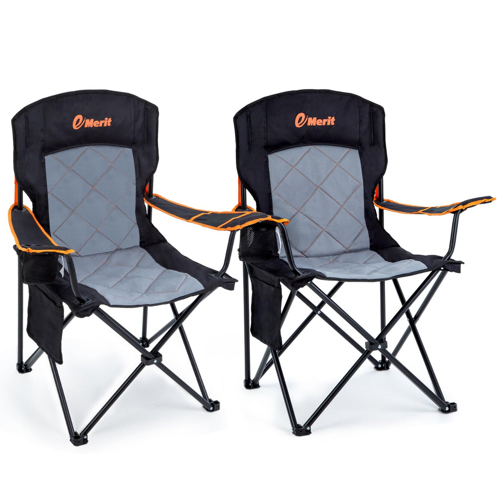 EMERIT 2-Pack Folding Camping Chair, Diamond-Quilted & Adjustable Armrest