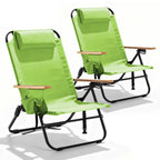 2 Pack Premium 5-Position Reclining Camping Chair - Portable Folding Lightweight Outdoor Chair with Wooden Armrests, Headrest & Pockets, 350lbs Heavy Duty for Beach, Patio, Backyard, Black