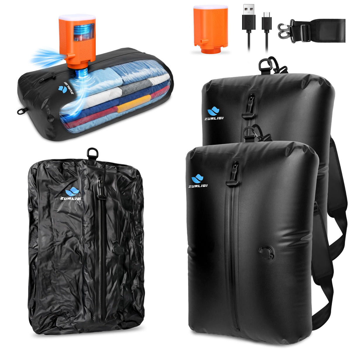 Zurligi Vacuum Travel Bags with Pump, Anti-rip Waterproof Compression Bag