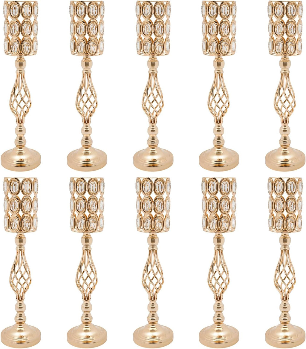 Wedding Centerpieces Gold Vases,10PCS Metal Flower Candle Holder,Wedding Vase for Tables,Crystal Flower Vase Metal Flowers Stand for Party Tables Decorations
