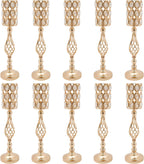 Wedding Centerpieces Gold Vases,10PCS Metal Flower Candle Holder,Wedding Vase for Tables,Crystal Flower Vase Metal Flowers Stand for Party Tables Decorations