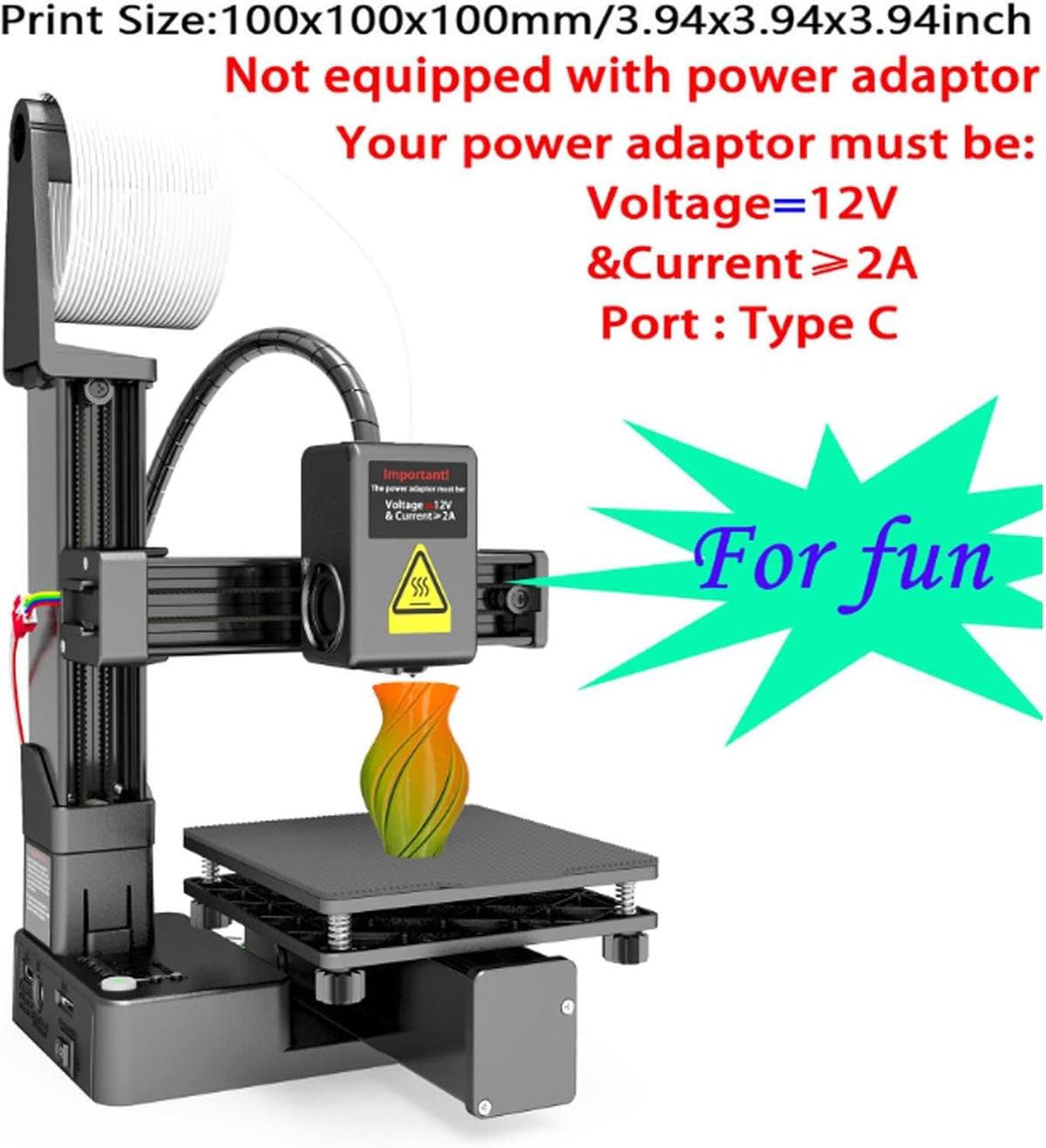 Small 3D Printer with Removable Magnetic Platform, Open Frame, 230°C Direct Extruder, XY All Metal Structure, for Wins 7 8 10, Print Size 100x100x100mm (US)