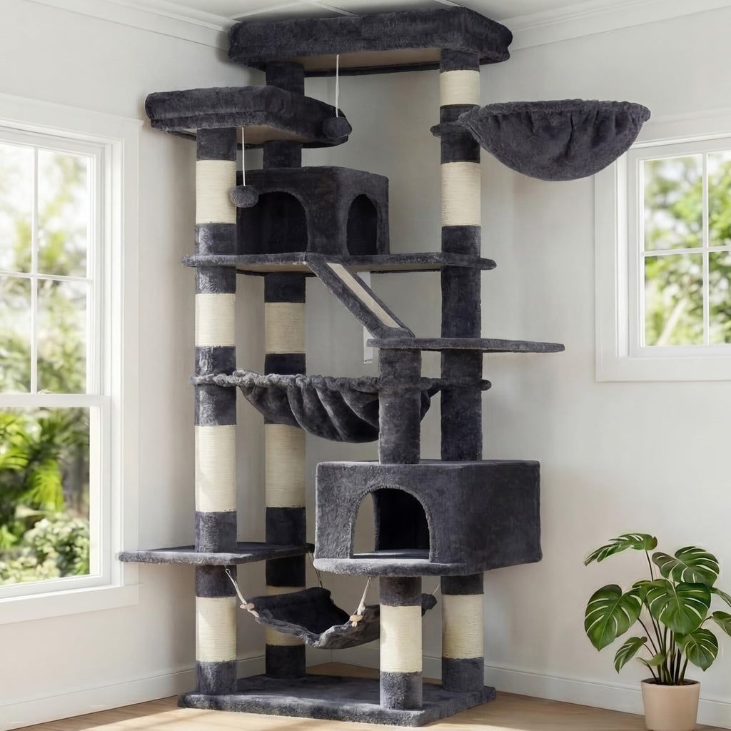 Heybly Cat Tree, 71-Inch-Tall Tower for Indoor Cats with 2 Perches HCT034G