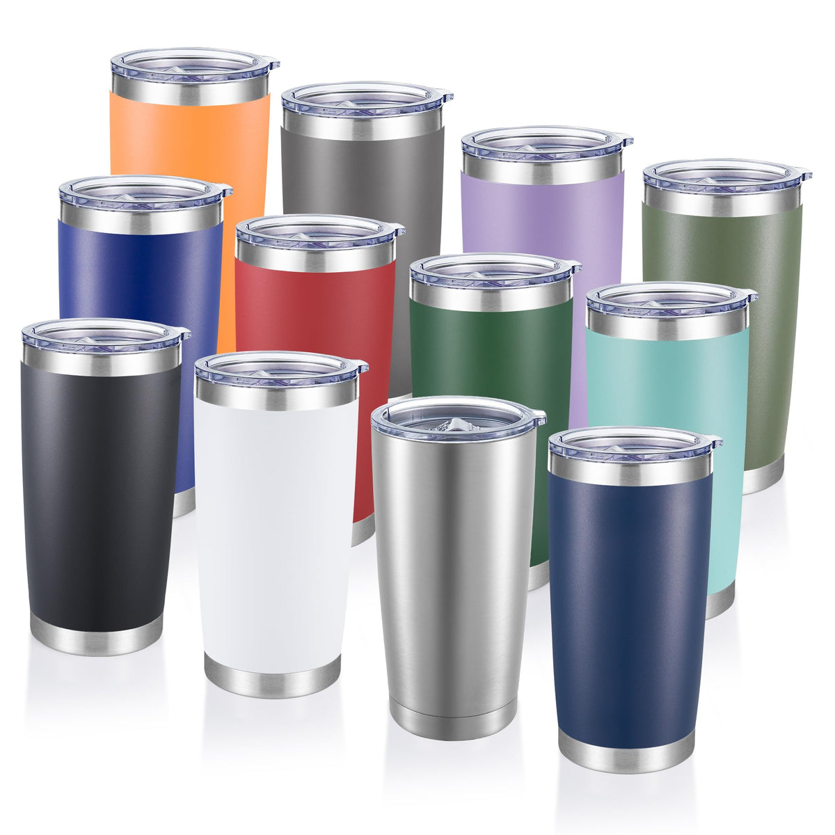 20 oz Tumblers Bulk Stainless Steel Tumbler with Lid, 12 Pack