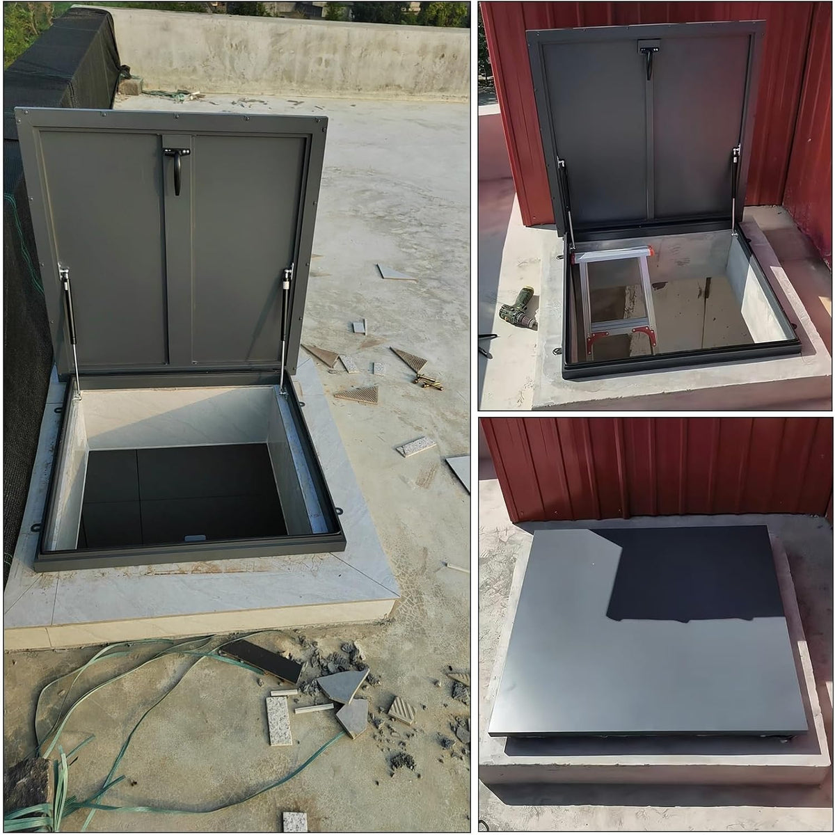 Egress Well Cover Flat Roof Access Hatch Lid 39in 36in 34in 32in 30in 28in 26in, Attic Stairway Exit Anti-Theft Door, Outdoor Rooftop Maintenance Hatches Metal, Warehouse Basement(20"x20"/51x51cm)