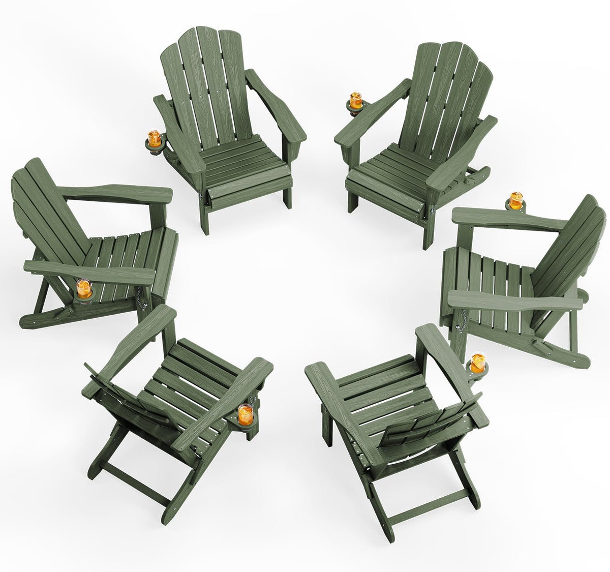 KINGYES Folding Adirondack Chair Set of 4 with Cup Holder, Navy