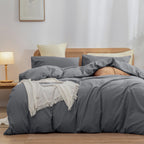 BESTOUCH Cotton Solid Duvet Cover Set Linen Feel Cornflower Blue Queen
