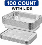 Half Size Deep Aluminum Pans, 13 x 10.5 x 2.5 In (100, With Lids)