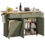 ONBRILL 60" Kitchen Island with Trash Can Storage, Rolling Island Table