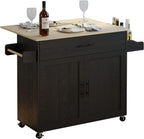 IRONCK Kitchen Island Table on Wheels with Drop Leaf, 47.25" Wide Black