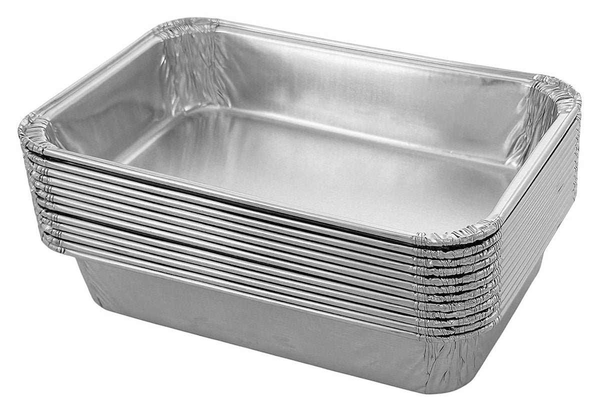 PACTOGO 12" x 5" x 1" Disposable Aluminum Foil Oblong Danish Cake Pans with Clear Hinged Lid Container - Ideal Baking Tins for Sweets, Cakes, Cookies, Brownies (Pack of 50)
