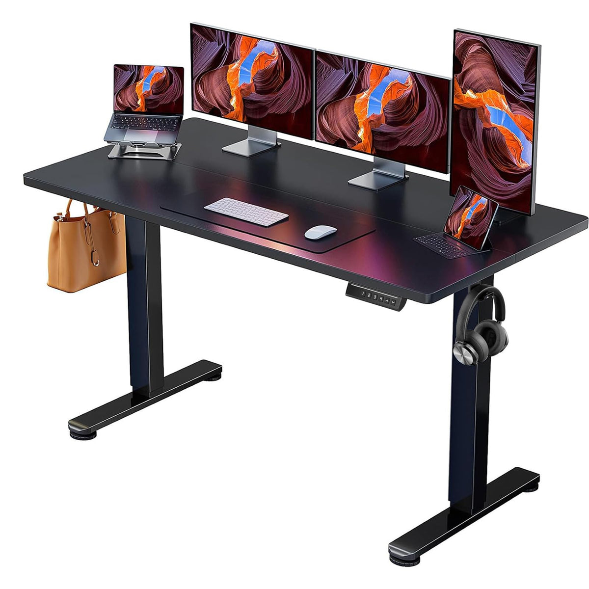 ErGear Height Adjustable Electric Standing Desk, 48 x 24 Inches Sit Stand up Desk, Memory Computer Home Office Desk, Vintage Brown