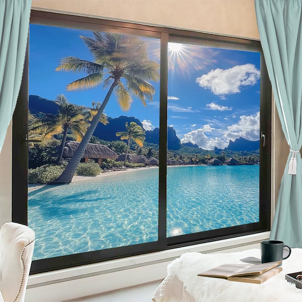 Aesthetic Tree Frosted Stained Glass Window Film 35.4Wx55.1L inch x 2pcs