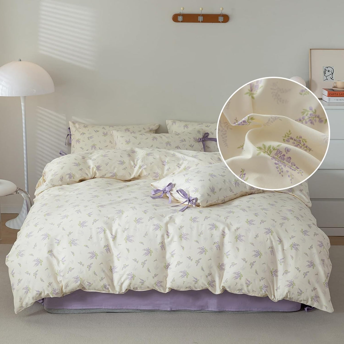 LifeTB Green Floral 100% Jersey Knit Cotton Duvet Cover Queen Vintage Style Botanical Floral Bedding Set Chic Shabby Green Floral Comforter Cover Girl Women Flower Bedding Cover with 2 Pillowcases