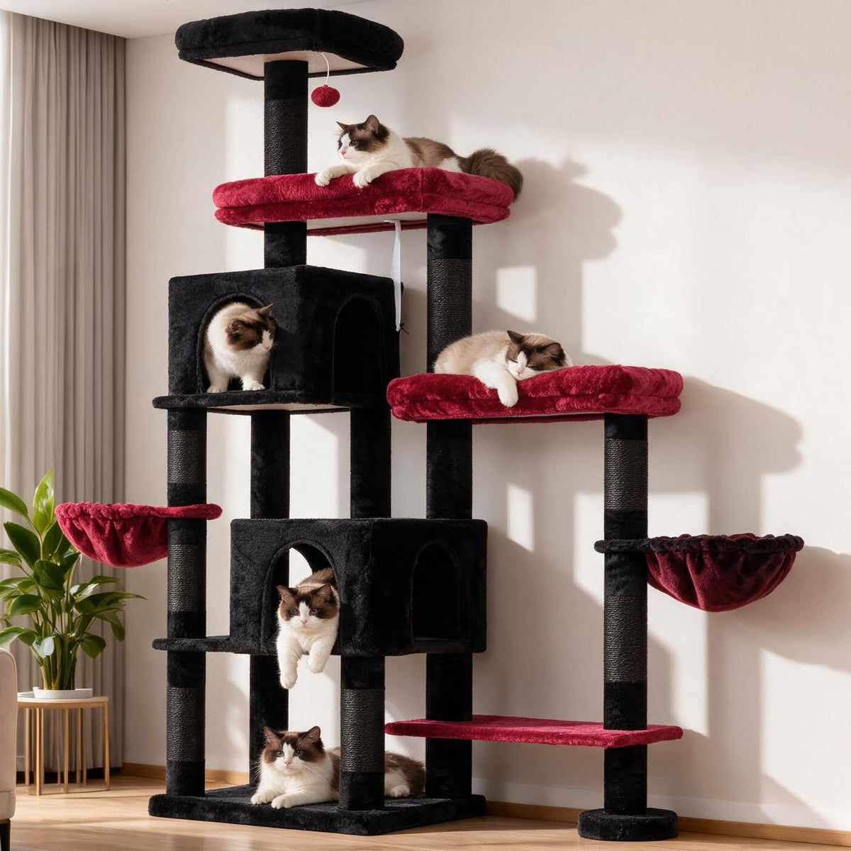 Hey-brother Cat Tree Tower with Stable Extended Base, 3 Platforms, MPJ038W