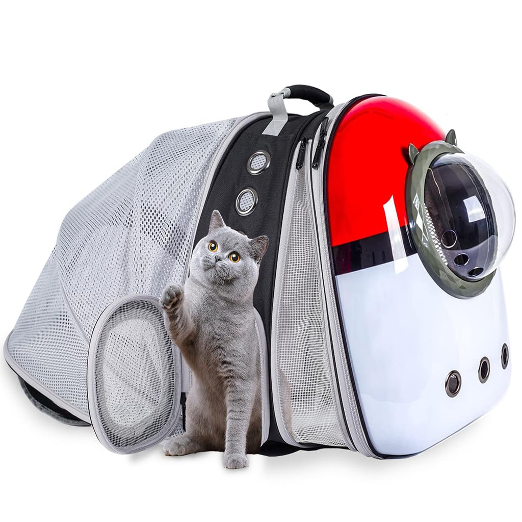 Expandable Cat Carrier Backpack with Catnip Toys, Backpack for Cats Kitten Small Puppy, Airline Approved Cat Bubble Backpack, Space Capsule Astronaut Carrier… (RED BP&Toy, Back Extension)