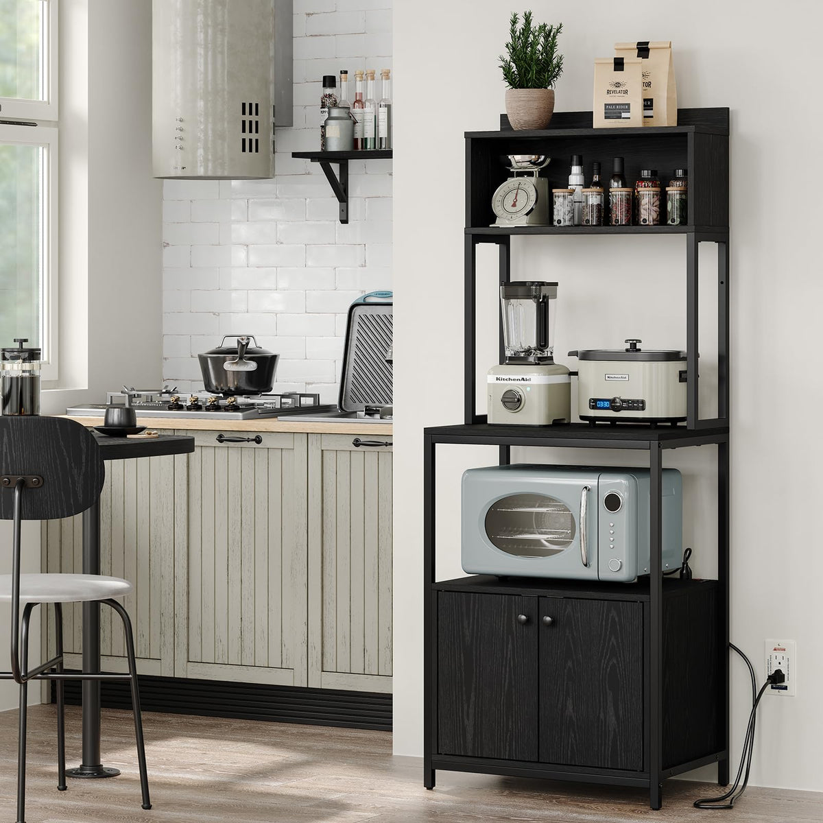 Furniouse Mini Fridge Stand with Storage, Refrigerator Cabinet with Power Outlet - Multifunctional Microwave Stand, Coffee Bar Station for Dorm, Office and Kitchen, Rustic Brown