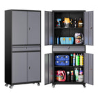 SISESOL 75" Tall Metal Storage Cabinet with Wheels,Rolling Garage Storage Cabinet with Lock,Black Metal Cabinets with Wheels and Shelves,Deep Heavy Duty Tool Locker for Garage,Home,Office,Shop