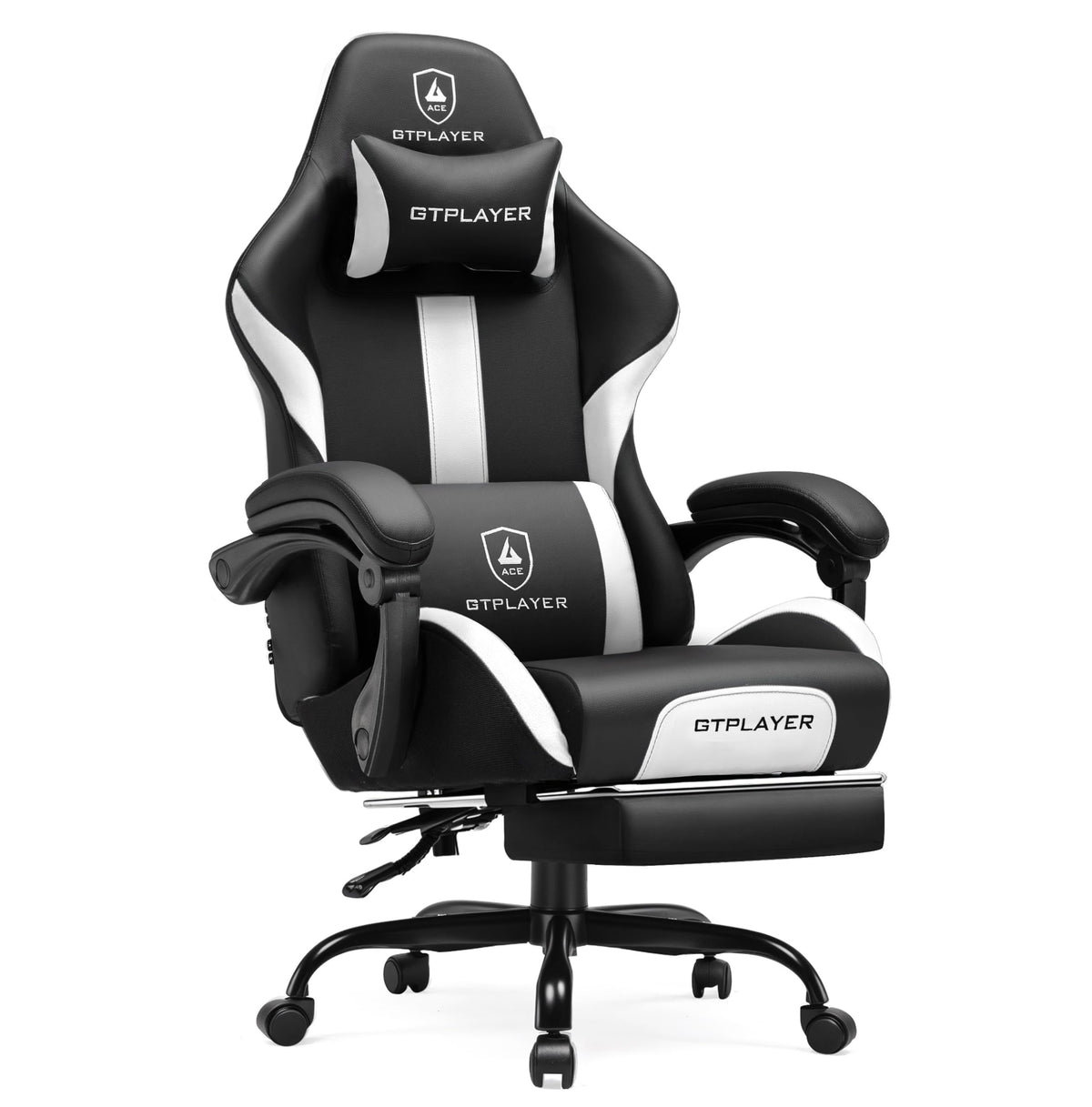 GTPLAYER Gaming Chair with Foot Rest & Pocket Spring Cushion, Ergonomic High Back Computer Desk Chair with Headrest & Lumbar Support for Back Pain Relief, Breathable Fabric, Mist-Blue