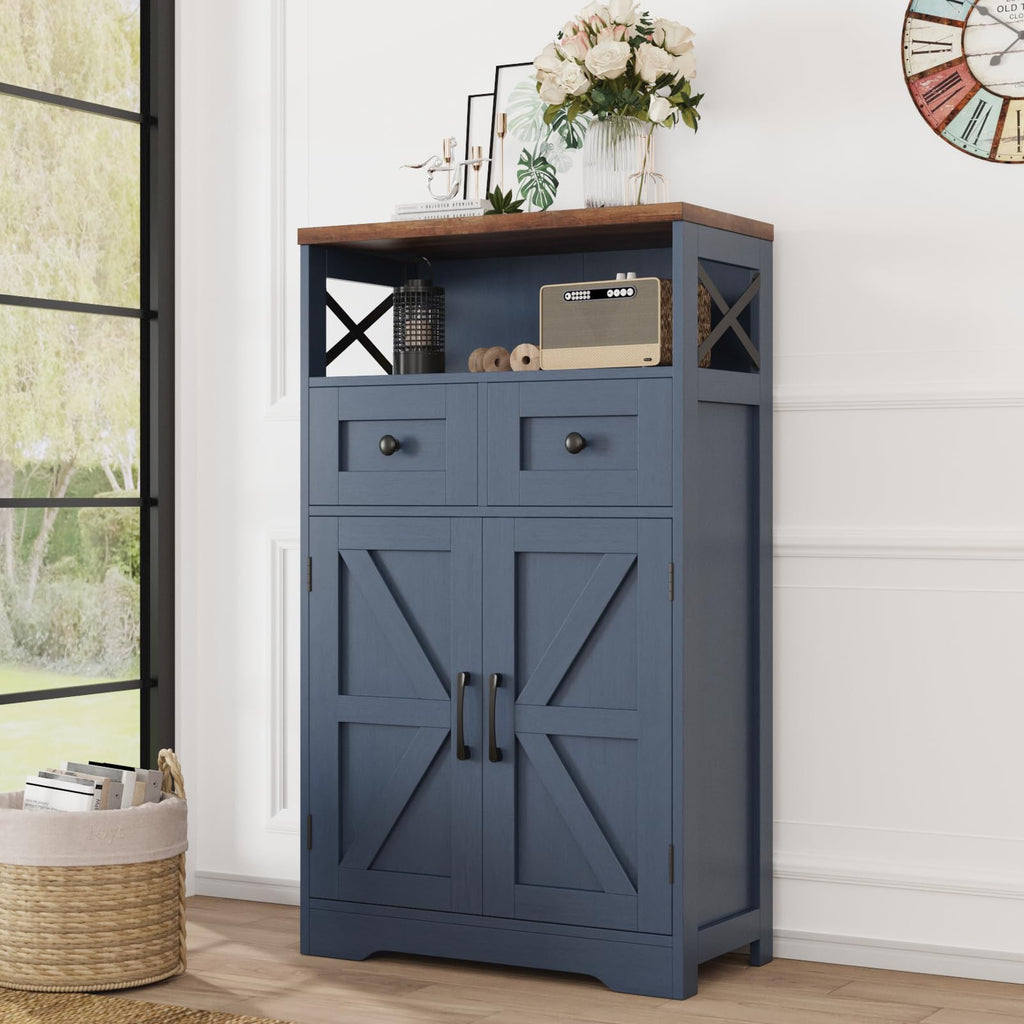 Farmhouse Storage Cabinet with Drawers, Small Kitchen Pantry Cabinet, White