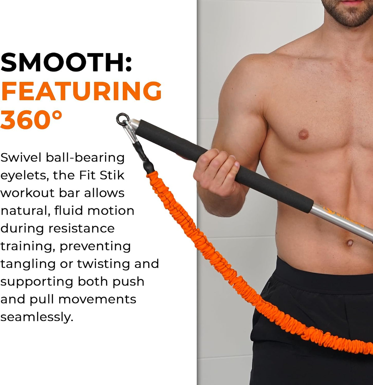 Stroops Fit Stik Resistance Band Bar, Anti-Slip Grip & Swivel Eyelets