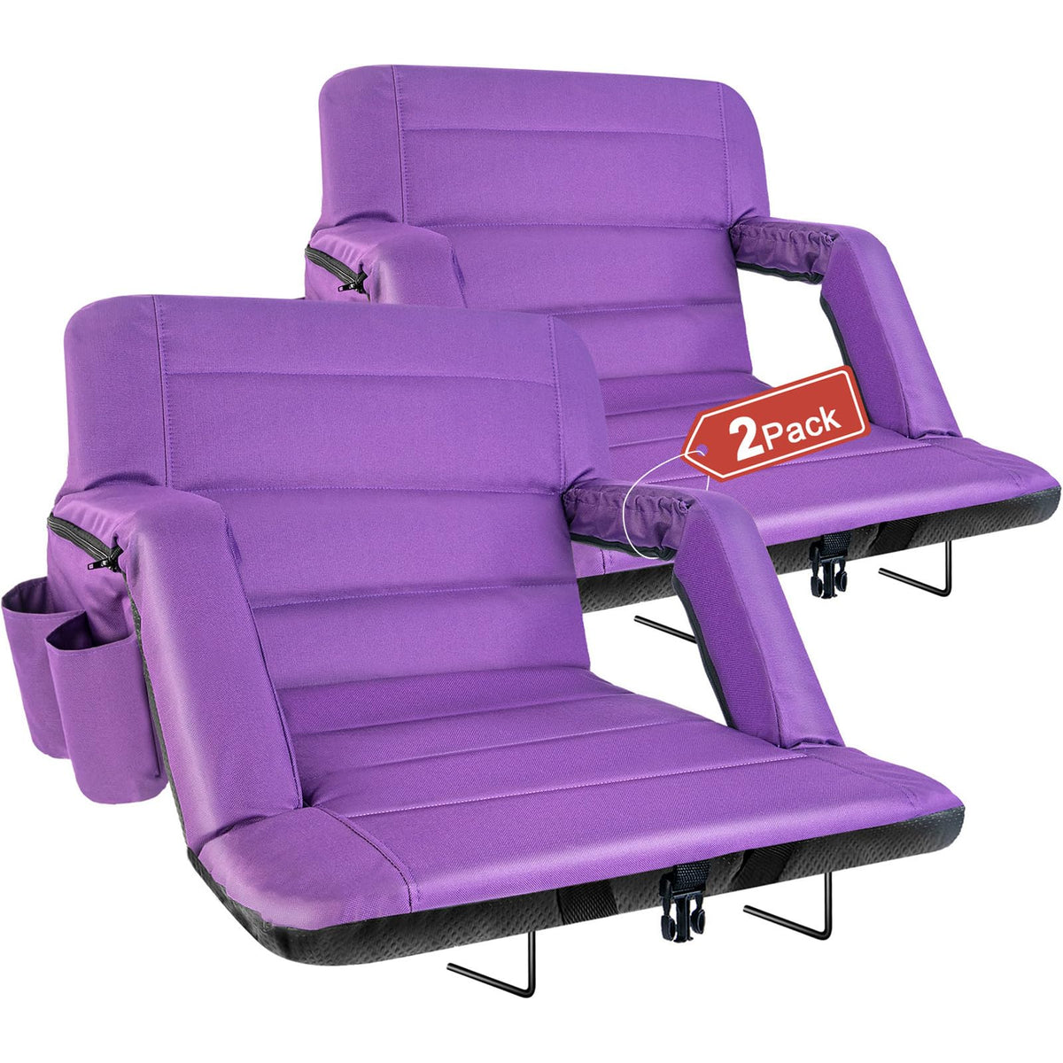 yeyeeyyee Stadium Seats with Back Support 2 Pack Wide, Exclusive Bleacher Chairs with Back and Cushion Folding Stadium Chairs, 6 Reclining Positions Waterproof Bleacher Seats (Wide|22.5" Black)