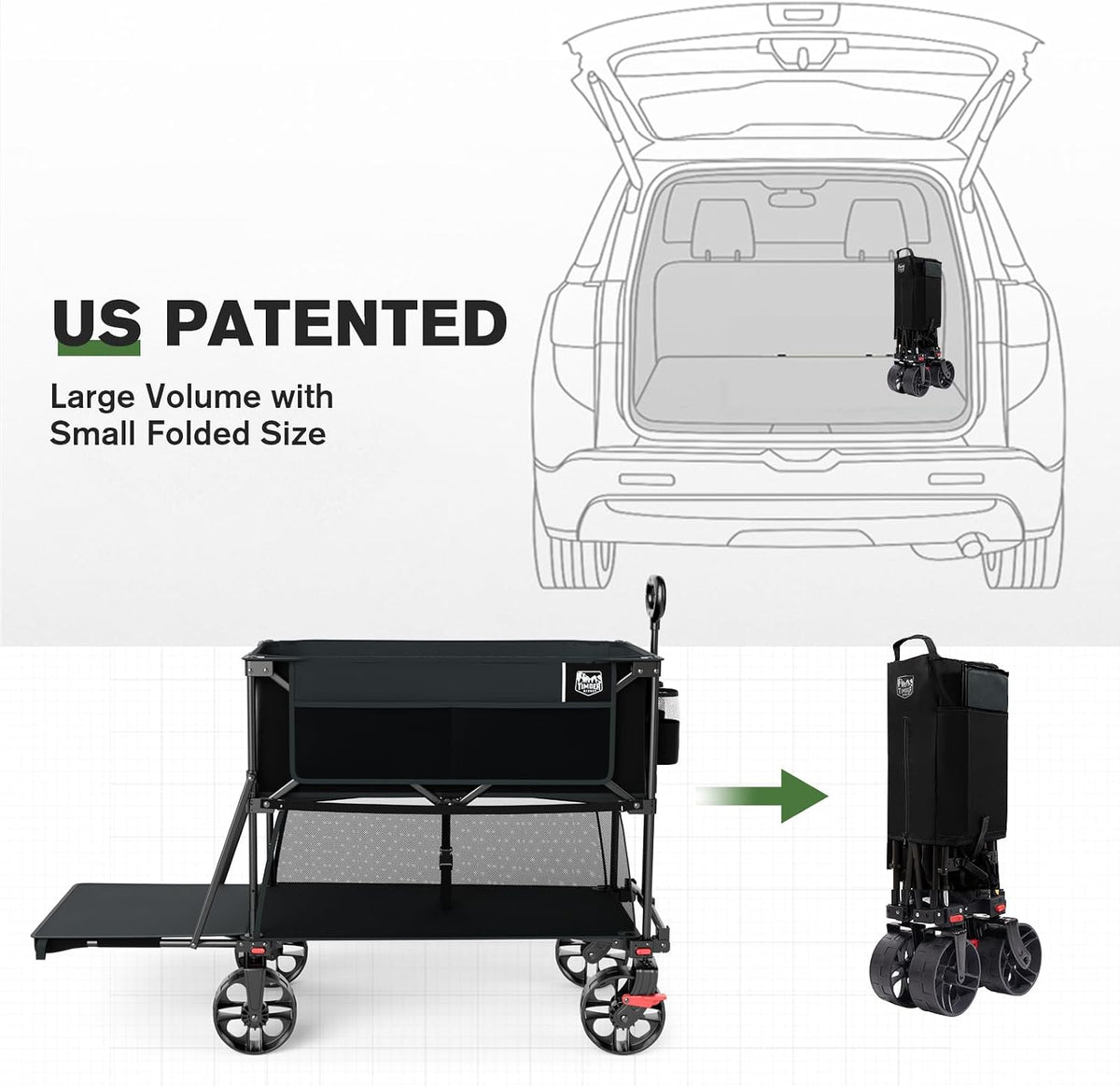 TIMBER RIDGE 400L Folding Double Decker Wagon with Brakes, 54" Extra Long