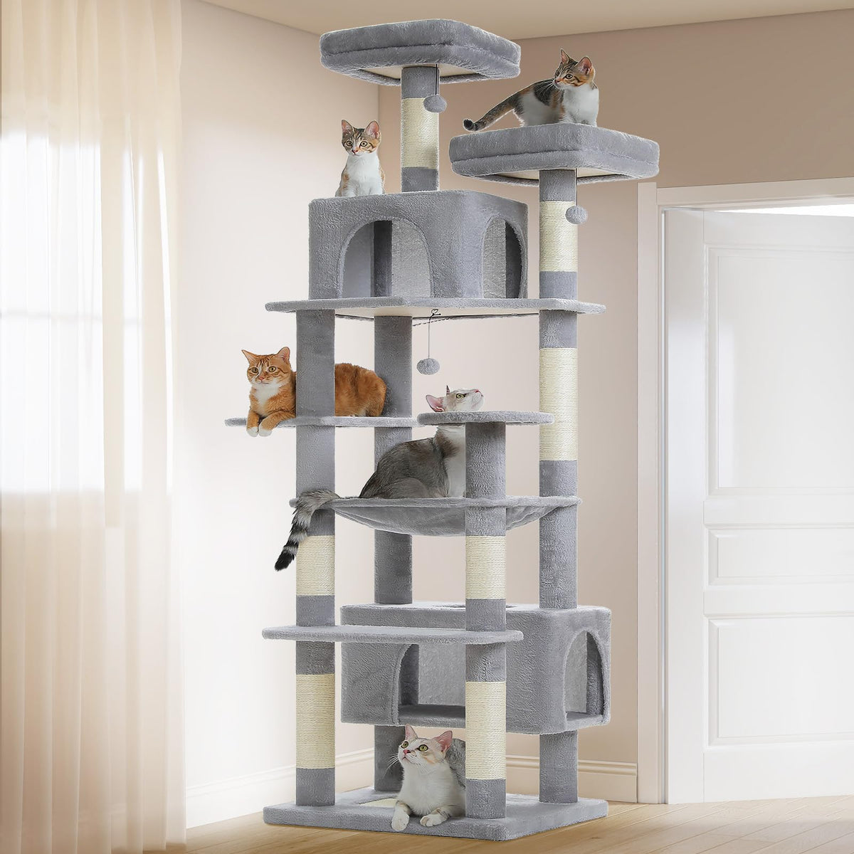 PAWZ Road Flower Cat Tree 72" Cat Tower with Condos&Hammock for Large Cats