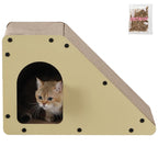Kento 23.63" Modern Cardboard Cat Cave Scratcher with Catnip, Angled Trapezoid Hideaway House and Scratching Lounge for Indoor Cats, Heart Pattern CSR1008C