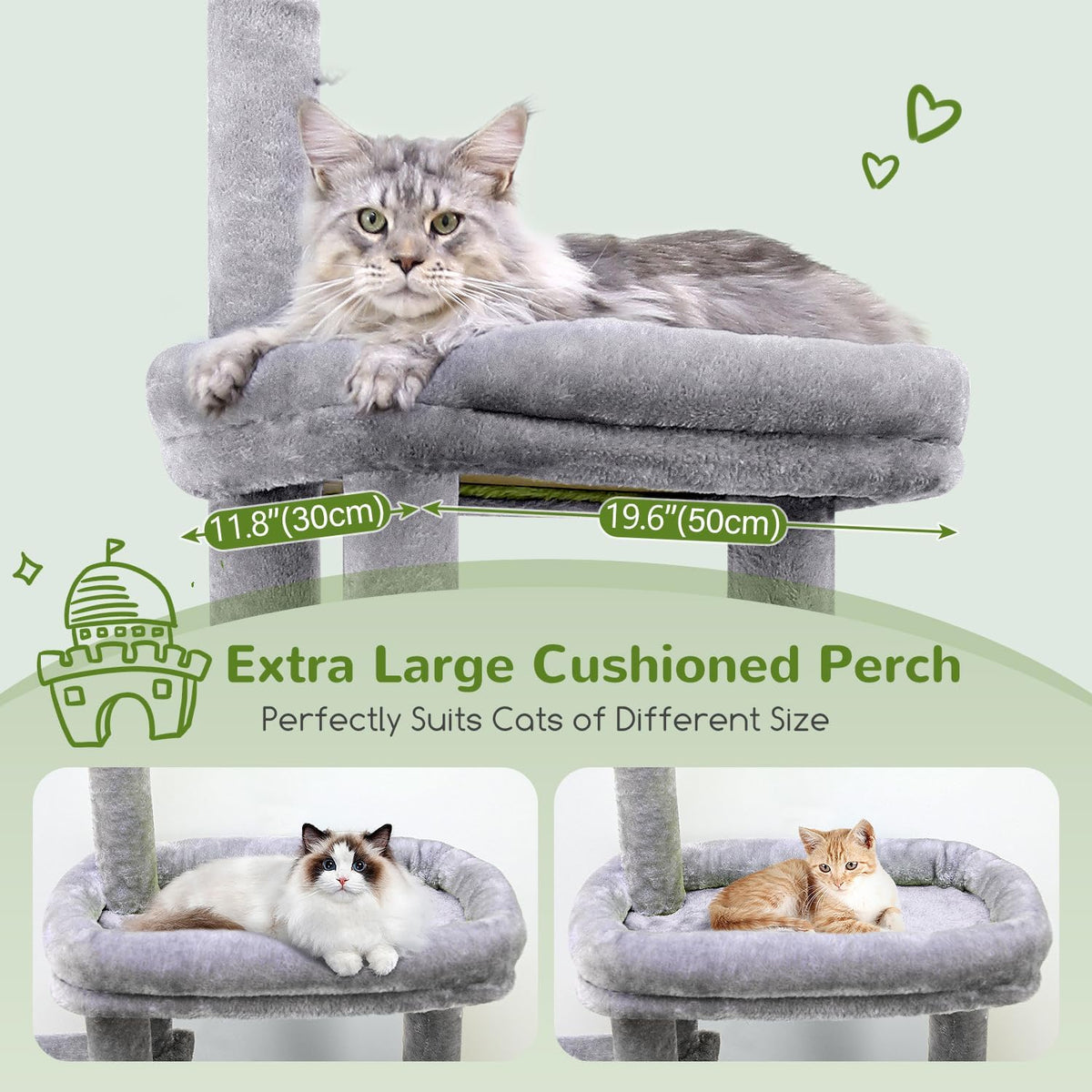 Globlazer Maine Coon Cat Tower for Indoor Adult Cats, F50, Light Grey