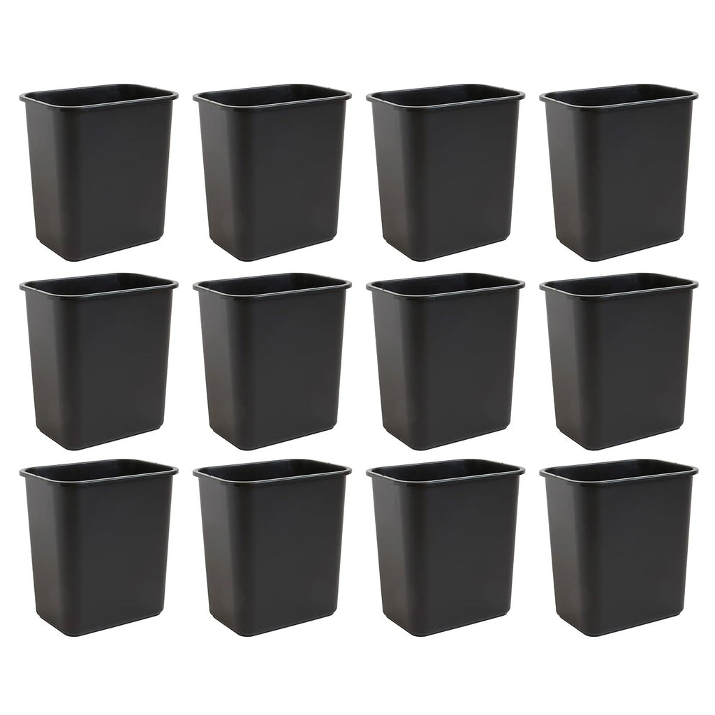 United Solutions 7.7 Gallon Trash Wastebasket, 12 Pack, Black, Under Desk