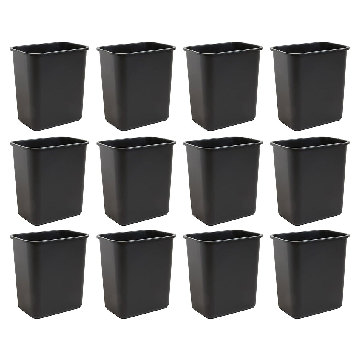 United Solutions 7.7 Gallon Trash Wastebasket, 12 Pack, Black, Under Desk