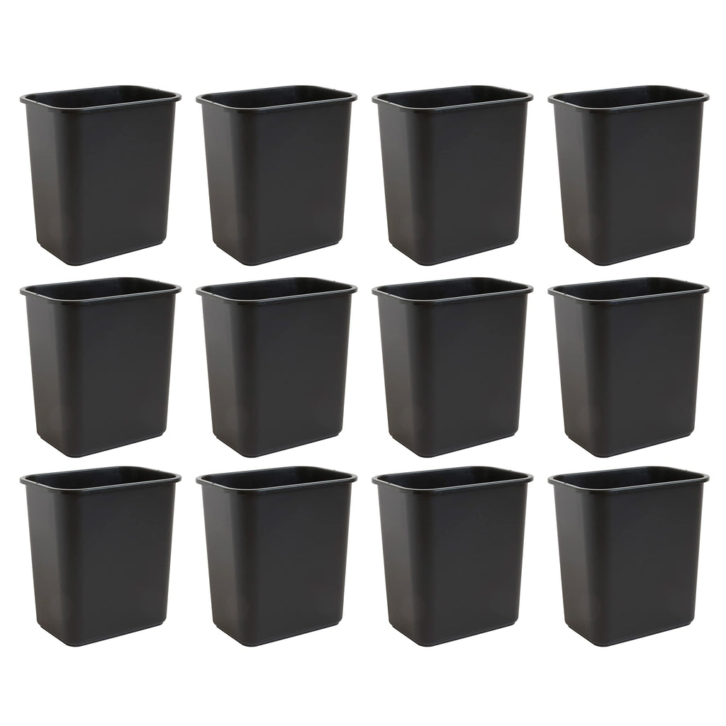 United Solutions 7.7 Gallon Trash Wastebasket, 12 Pack, Black, Under Desk