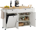 ONBRILL 60" Kitchen Island with Trash Can Storage, Rolling Island Table