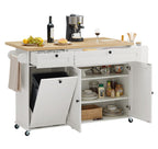 ONBRILL 60" Kitchen Island with Trash Can Storage, Rolling Island Table
