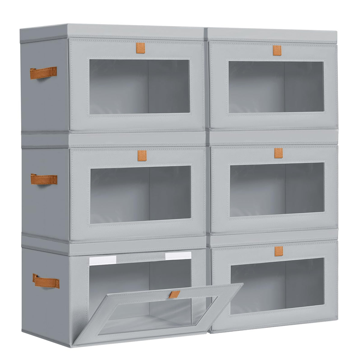 DIMJ Storage Bins with Lids - 8 Pack Large Fabric Closet Organizer with Window & Handles, Collapsible Decorative Storage Boxes for Shelves Under Bed, Books Clothes Blankets Sweaters Organization