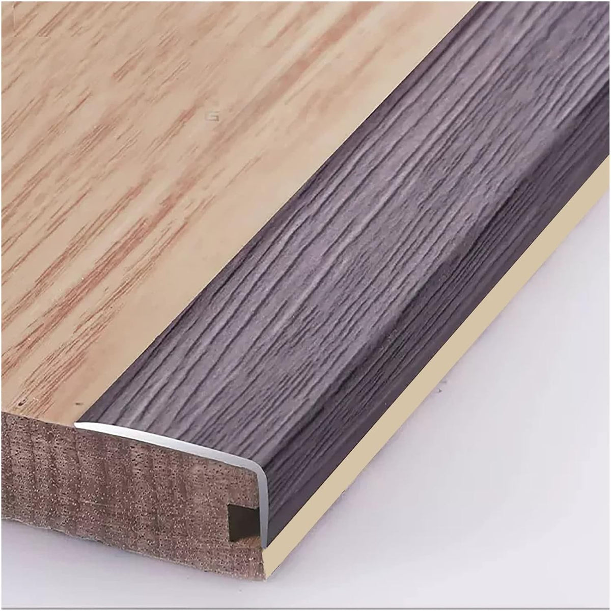 L Molding Metal Stair Steps Corner Trim Window Sill Edge Protectors, Wood Grain Finish Floor Transition Strip for Wooden Flooring/Laminate Floor (#6 35in/89cm)