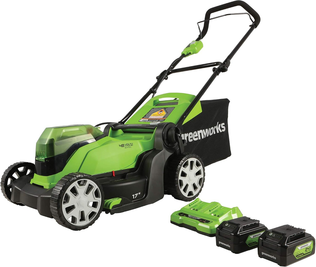 Greenworks 48V (24V x 2) 17in Push Lawn Mower, (2) 4.0 Ah Batteries Kit