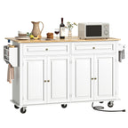 Hlivelood 55" Movable Kitchen Island with Drop Leaf and Power Outlet, Rolling Cart with Storage Cabinet, Island Table on Wheels for Kitchen with 2 Drawers, Spice Rack, Towel Bar, Garage Hook, Black