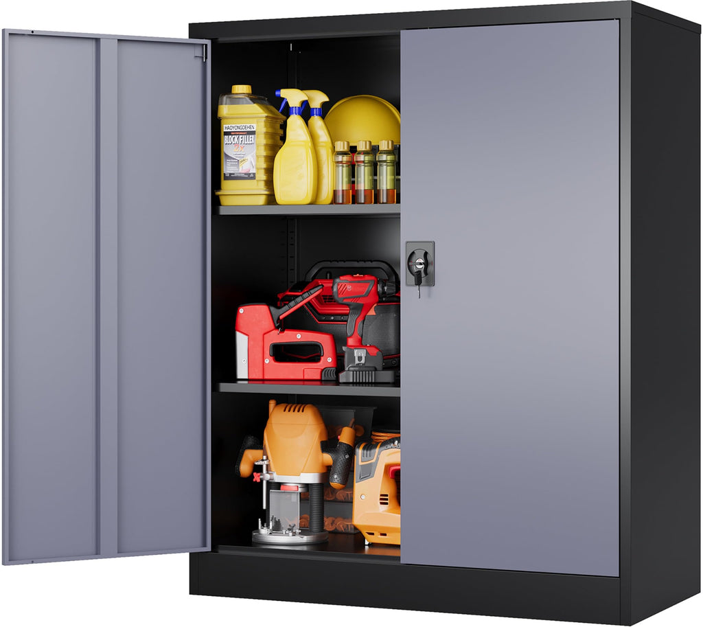 SISESOL 75" Tall Metal Storage Cabinet with Wheels,Rolling Garage Storage Cabinet with Lock,Black Metal Cabinets with Wheels and Shelves,Deep Heavy Duty Tool Locker for Garage,Home,Office,Shop
