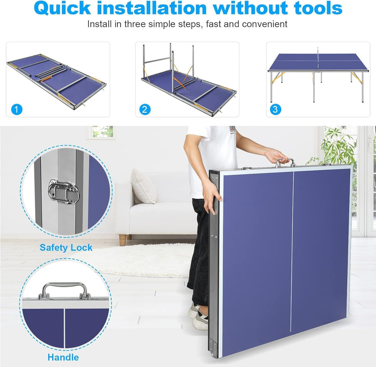 6x3ft Mid-Size Professional Portable Folding Ping Pong Table