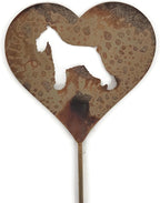 Pet Dog, Cat, Rabbit or Bird Keepsake Memorial Heart Garden Stake 20 to 28 Inches Tall (Large Heart, 28" Tall, Schnauzer, Naturally Rusted)