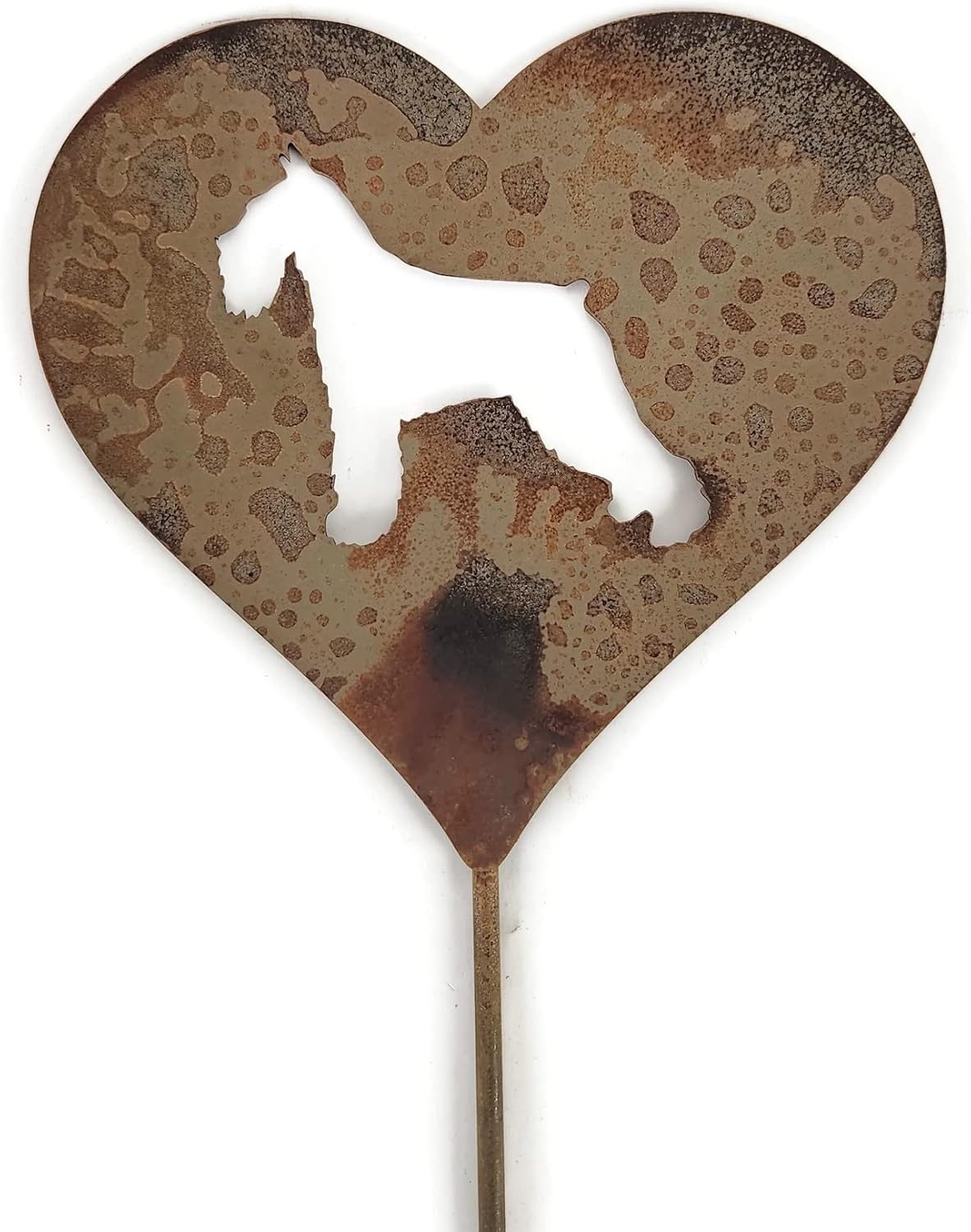 Pet Dog, Cat, Rabbit or Bird Keepsake Memorial Heart Garden Stake 20 to 28 Inches Tall (Large Heart, 28" Tall, Schnauzer, Naturally Rusted)