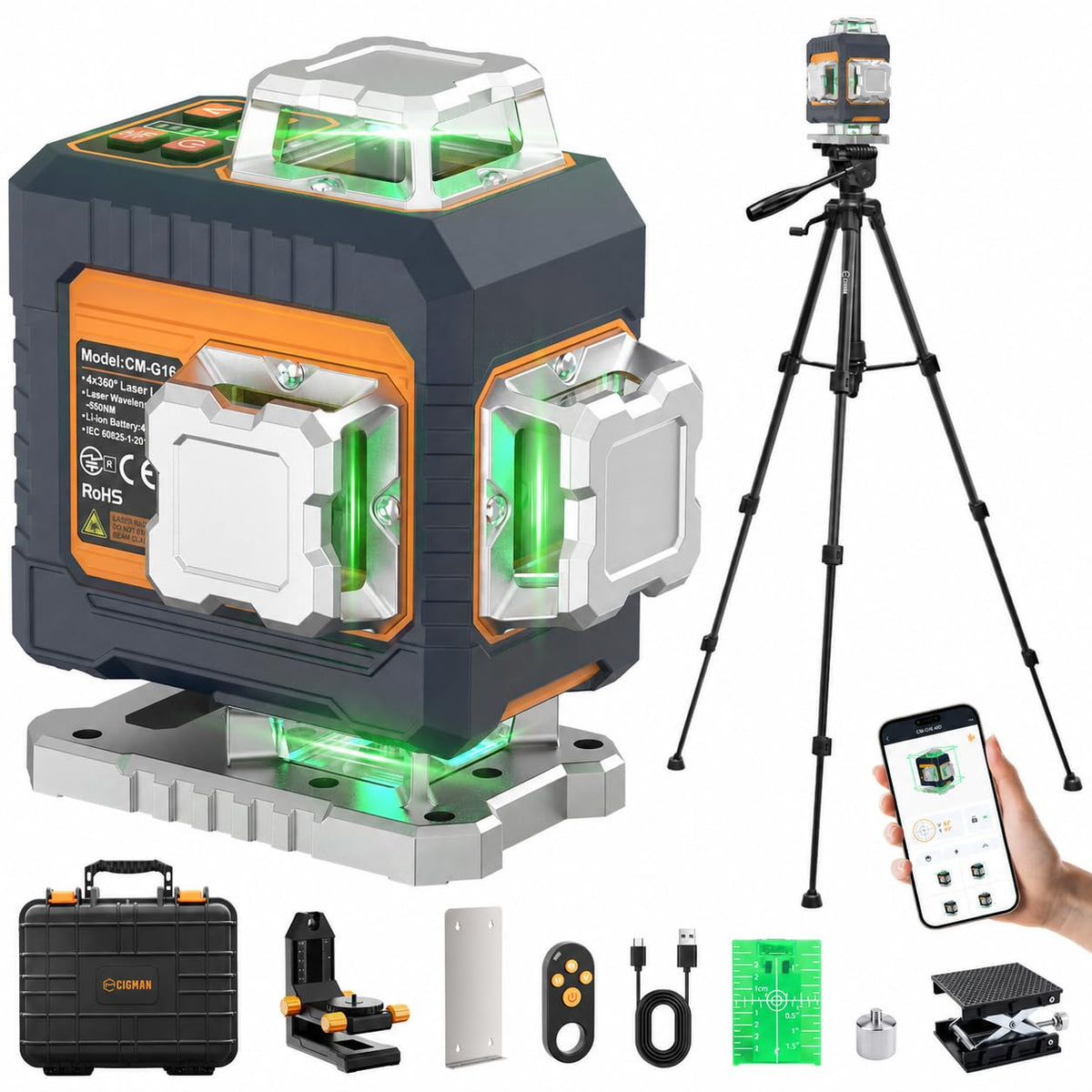 CIGMAN Laser Level 360 Self Leveling, 4 x 360° Lazer Leveler Tool for Tile