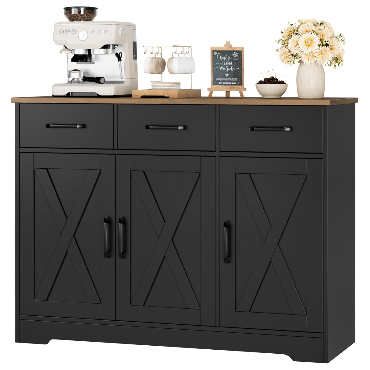 HOSTACK Kitchen Buffet Cabinet with Storage, Sideboard Coffee Bar, White
