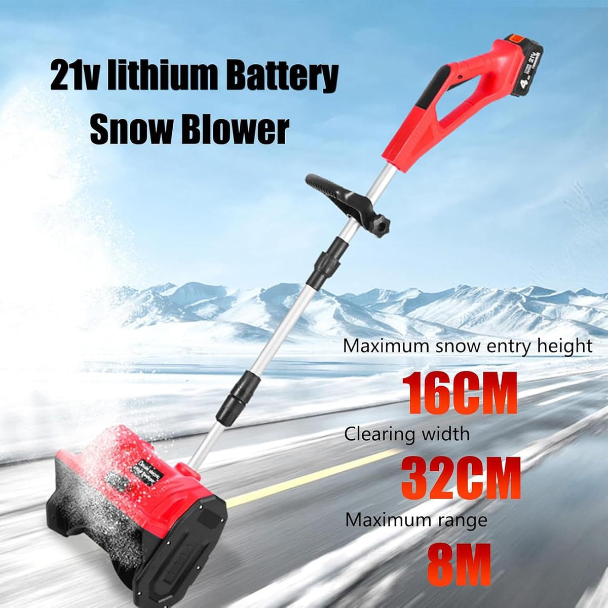 Lightweight Cordless Electric Snow Shovel with Directional Plate, Battery Powered 33000r/min Snow Blower Thrower & Adjustable Front Handle, for Driveway Deck Green
