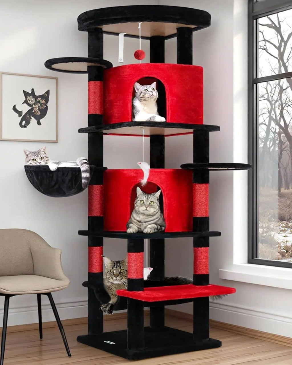 Globlazer 66inch Corner Cat Tree Tower for Indoor Large Cats, C66, Beige
