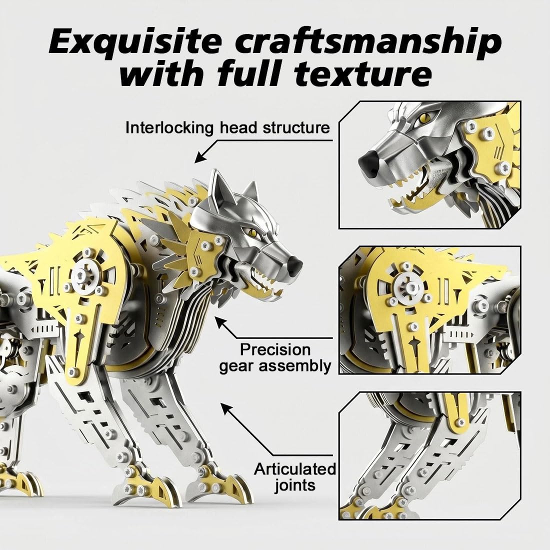 3D Metal Puzzle for Adults,Mechanical Wolf Puzzle Building Set，3D Metal Model Kit, Brain Teaser Puzzles DIY Assembling for Stress Relief - A Collectible Gift for a man